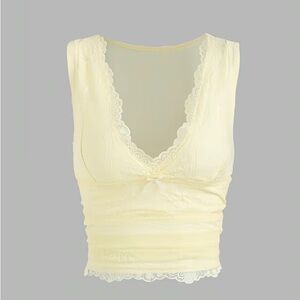 Cider Cream Lace Trim Cropped Tank Top